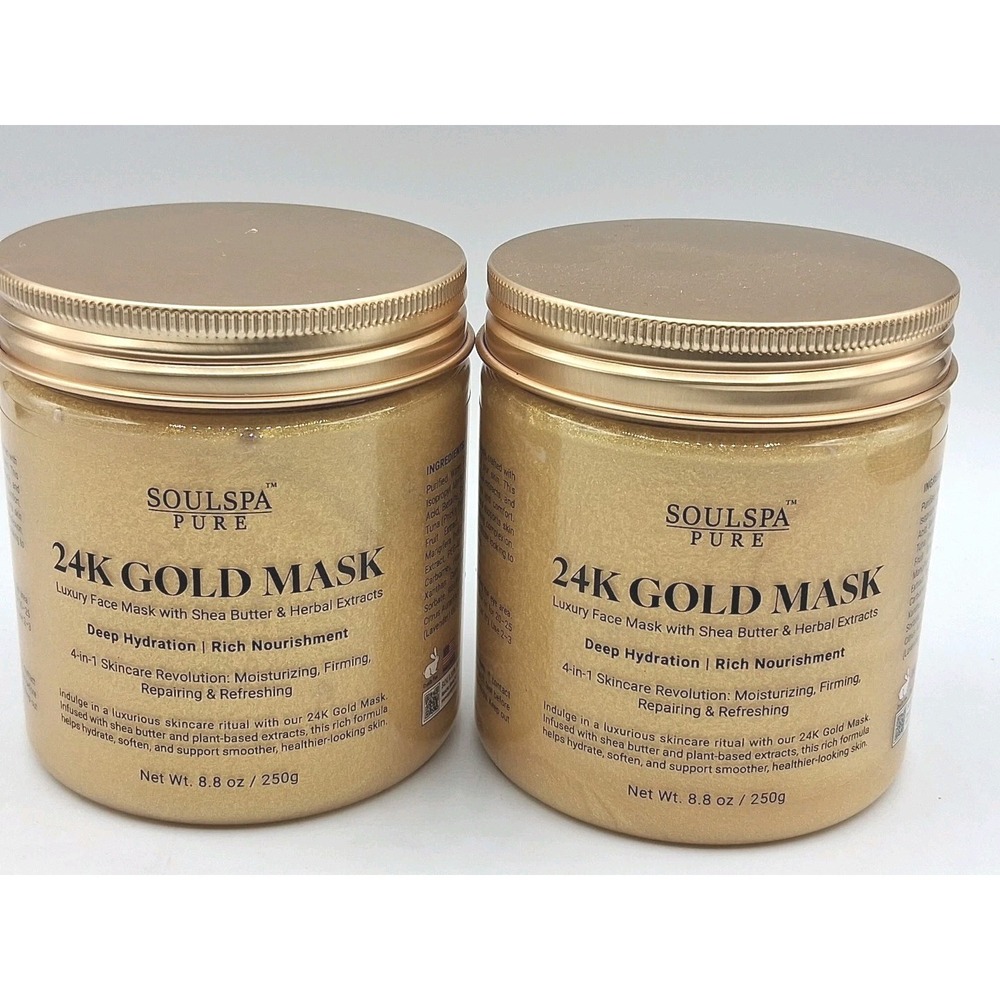Soulspa Pure -Lot Of Two 24K Gold Mask Luxury 8.8 oz Deep Hydration Exp: 4/1/27